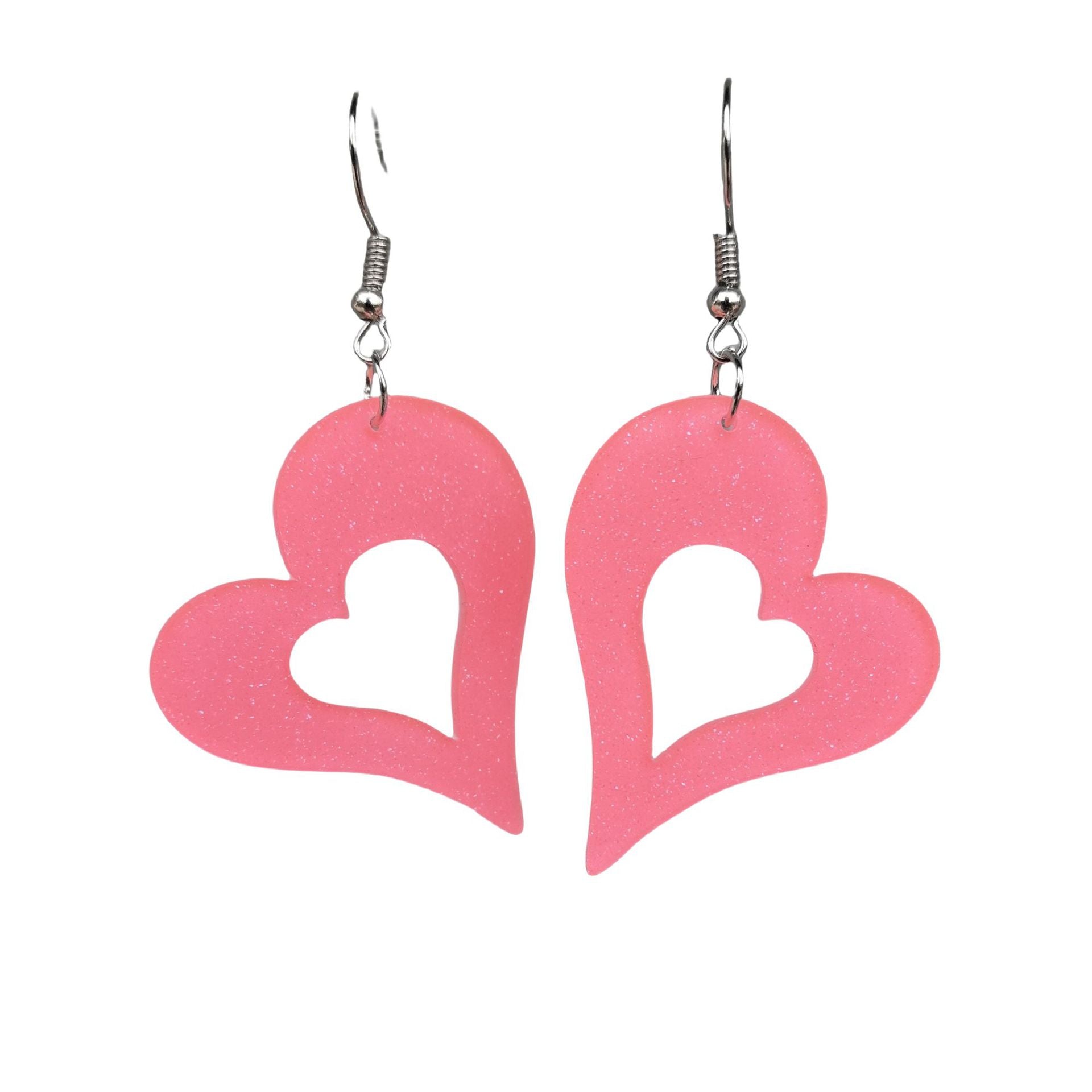 Valentine'S Day Pink And Red Sequined Heart Earrings