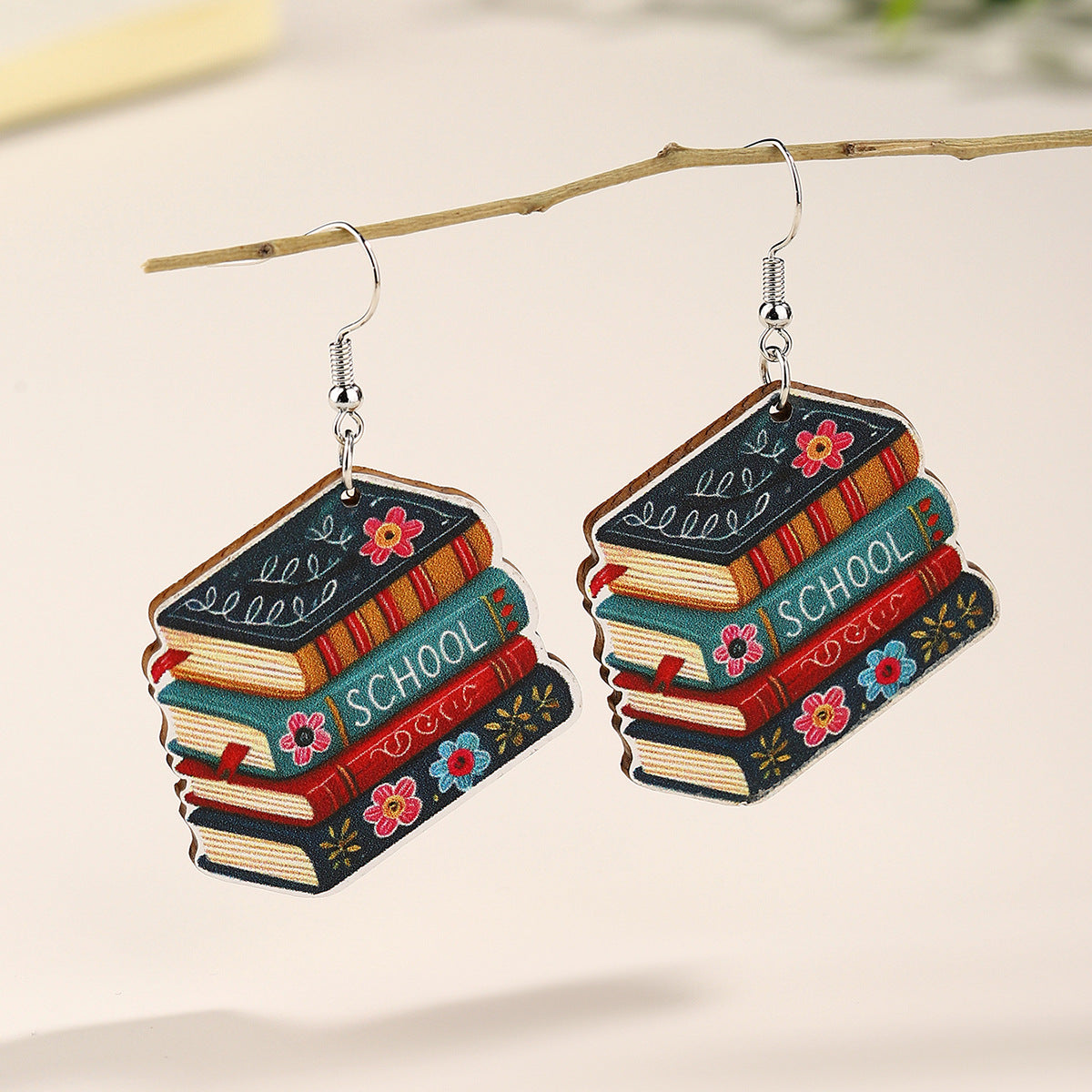 Vintage Floral Book Wood Earrings