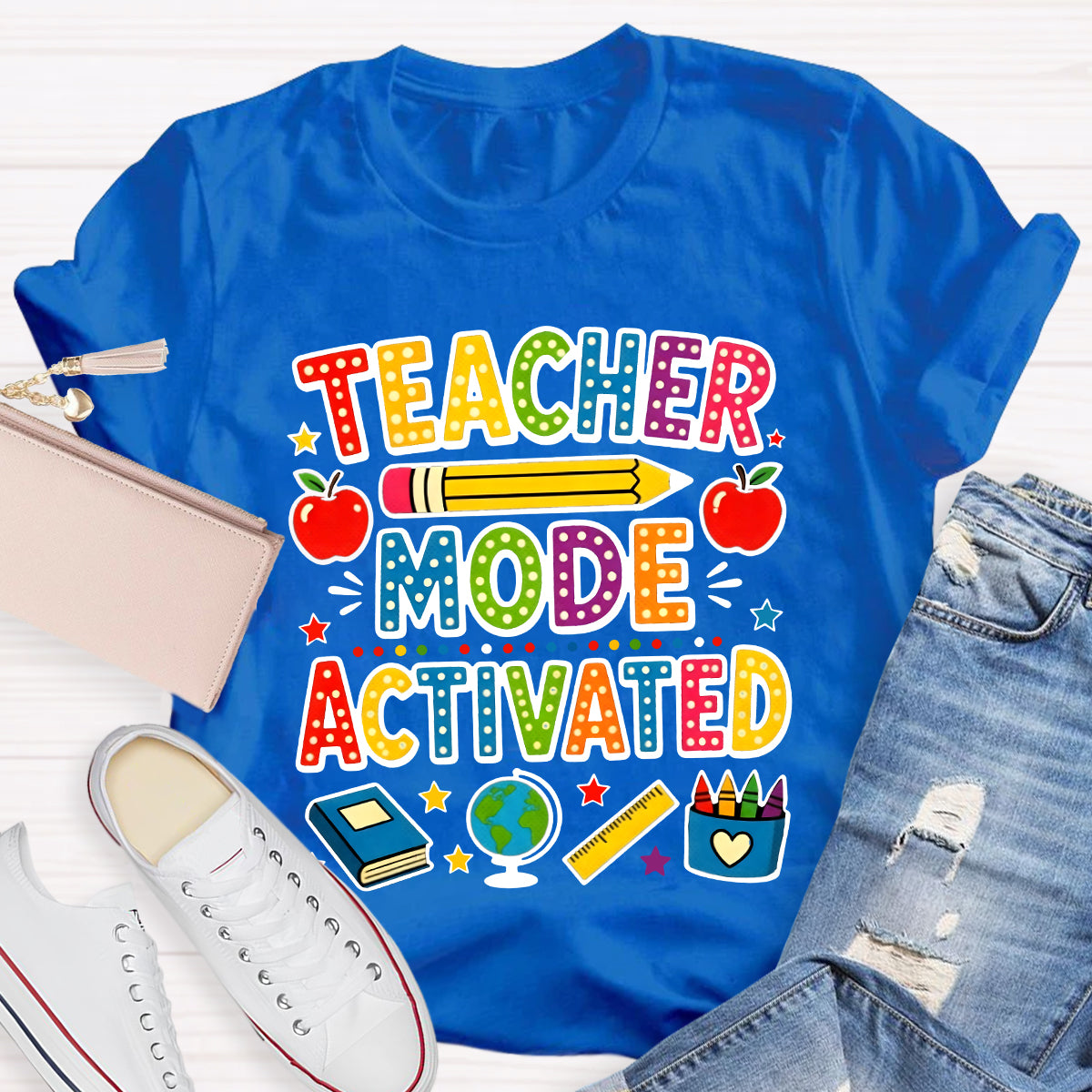 Teacher Mode Activated Polka Dot School Supplies Teacher T-shirt