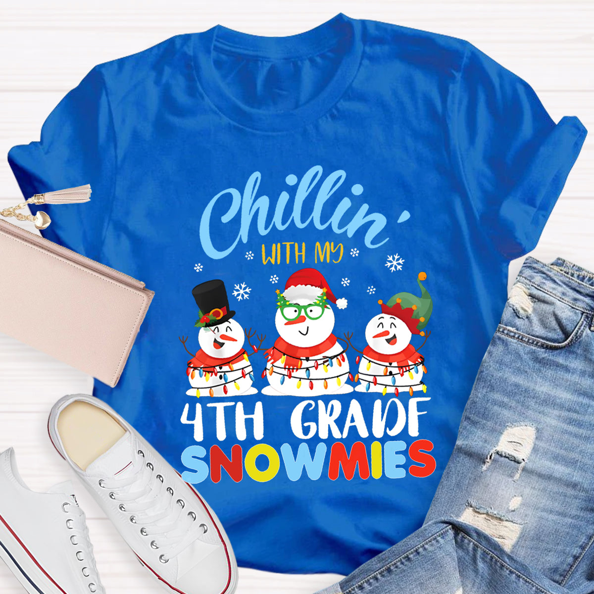 Personalized Grade Chillin With My 4th Grade Snowmies T-shirt