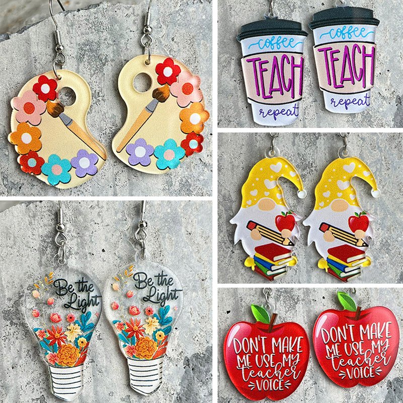 Apple Book Pencil Art Earrings