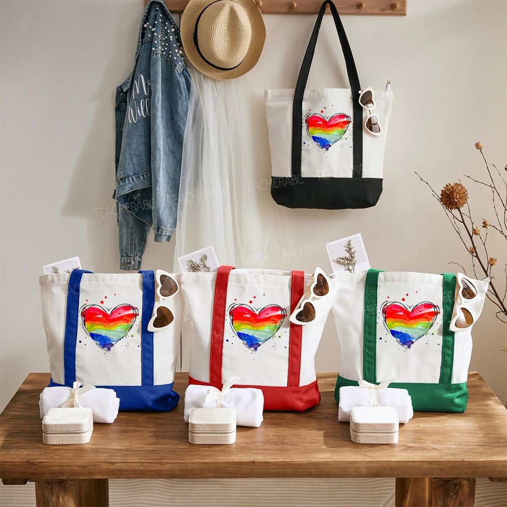 Colorful Heart  Color-blocked Canvas Bag