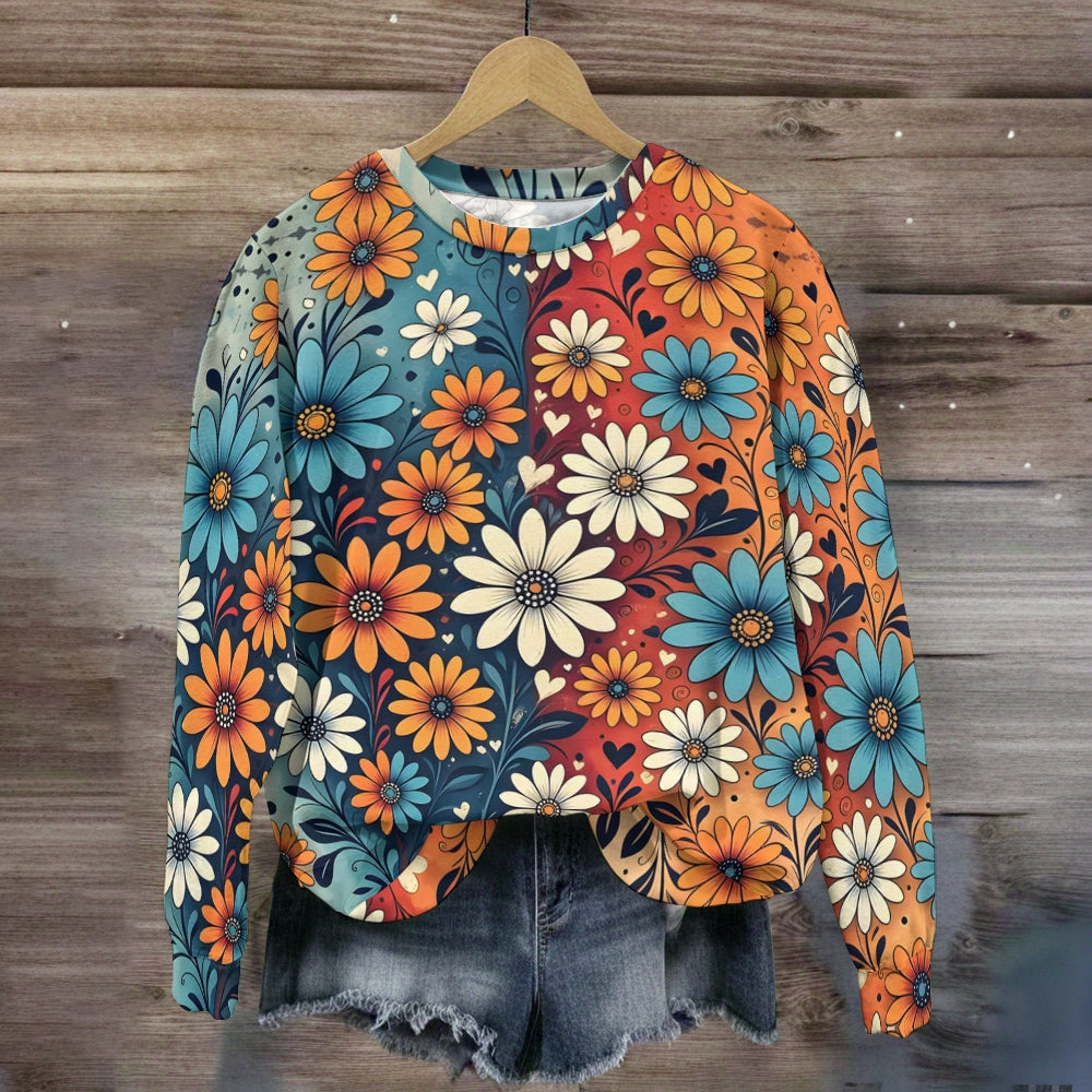 Blue Orange Floral Sweatshirt