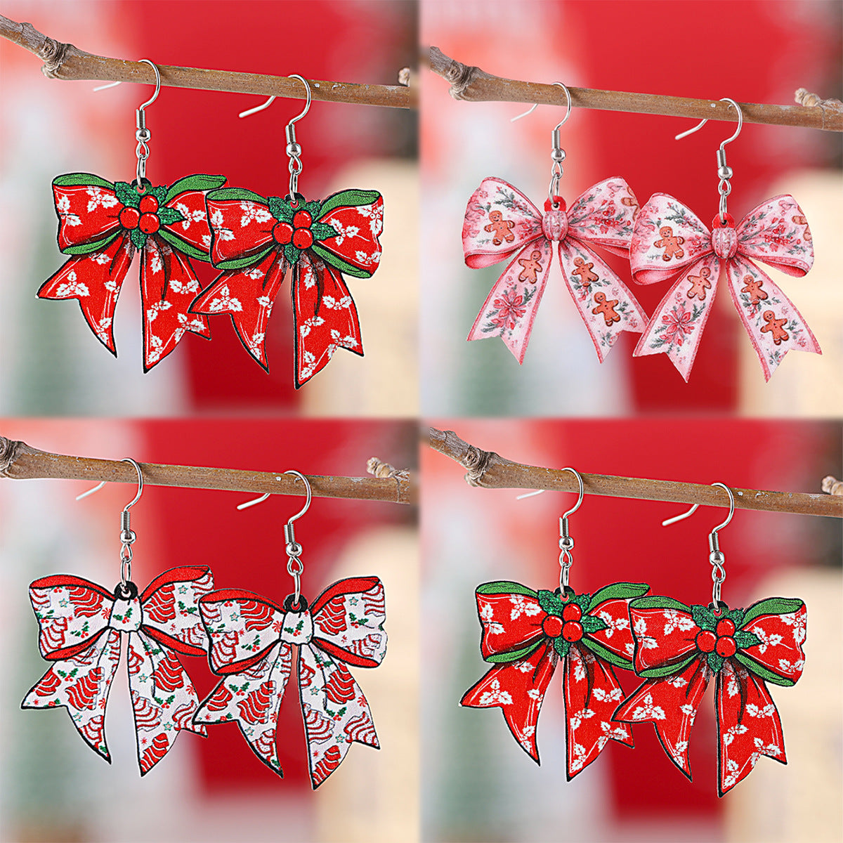 Gingerbread Man Flower Christmas Tree Bow Pendant