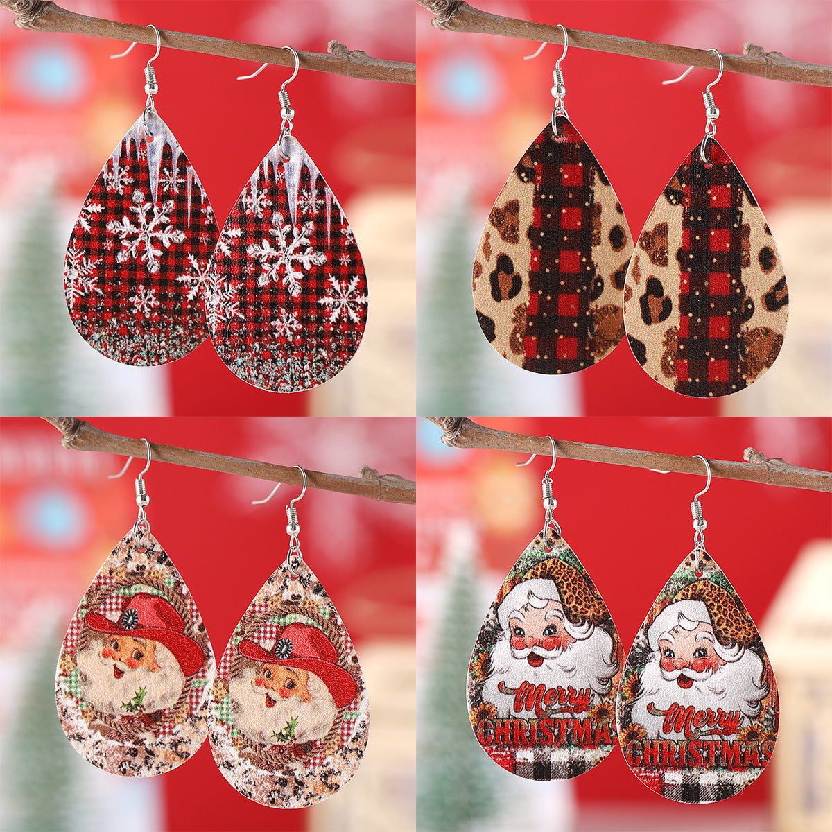 Santa Claus Leopard Plaid Snowflake Drop Pendant