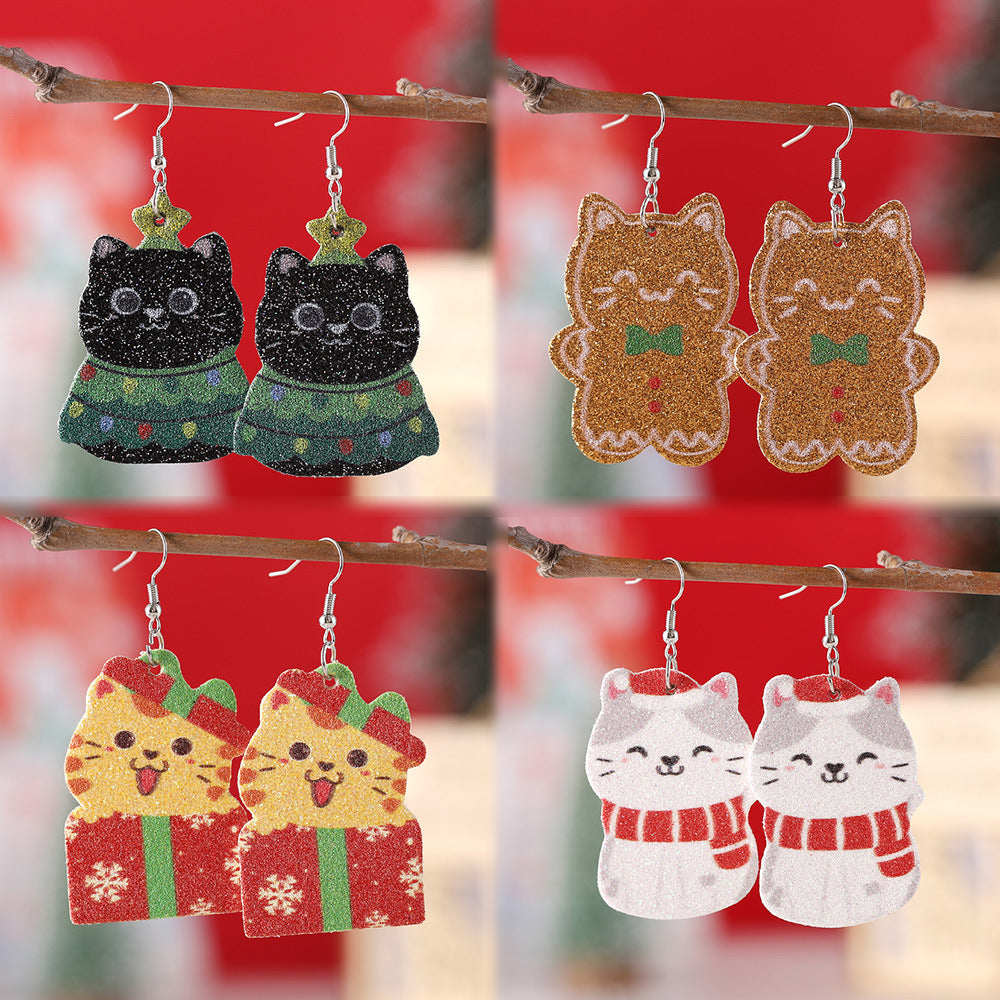 Sequined Snowflake Christmas Tree Light Cat Pendant