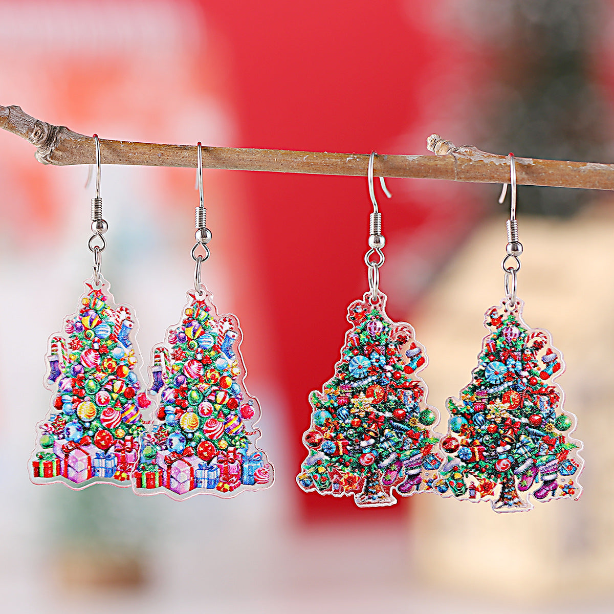 Gift Box Candy Lights Christmas Tree Pendant Earrings