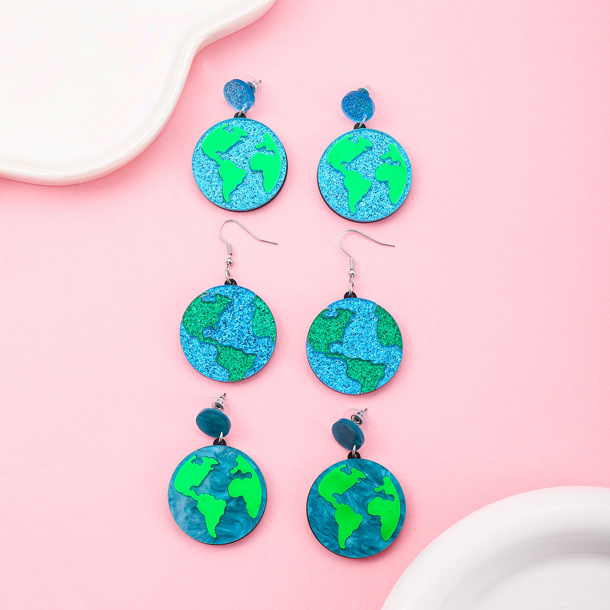 Earth-Friendly Glitter Acrylic Round Earrings For Women