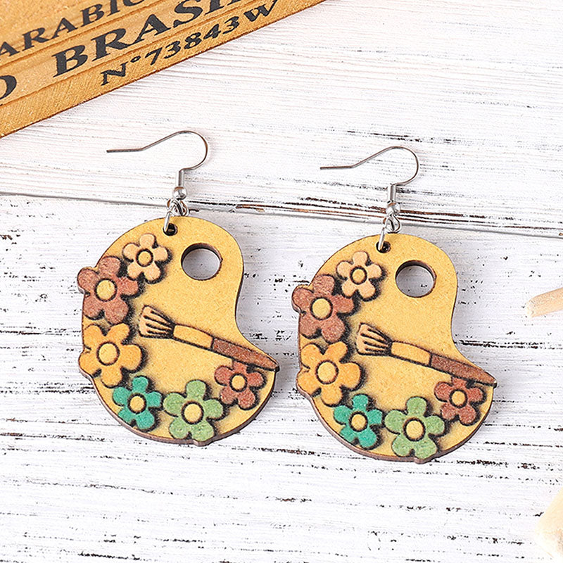 Paint Palette Paintbrushes Colorful Painting Daisy Flower Earrings