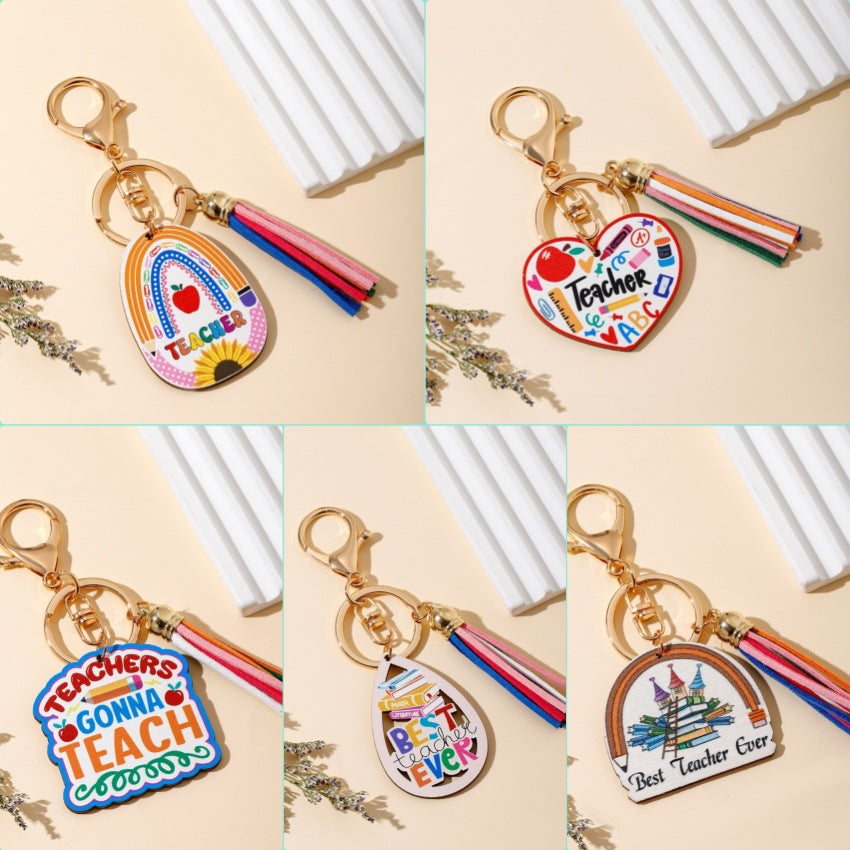 Rainbow Wooden Tassel Pendant Keychain