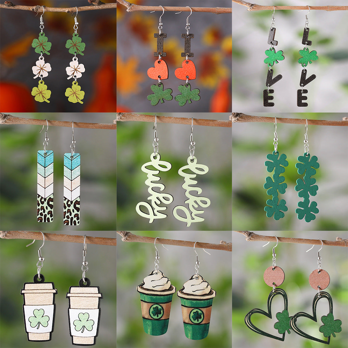 Four-Leaf Clover Tassel Ice Cream Coffee Cup Earrings