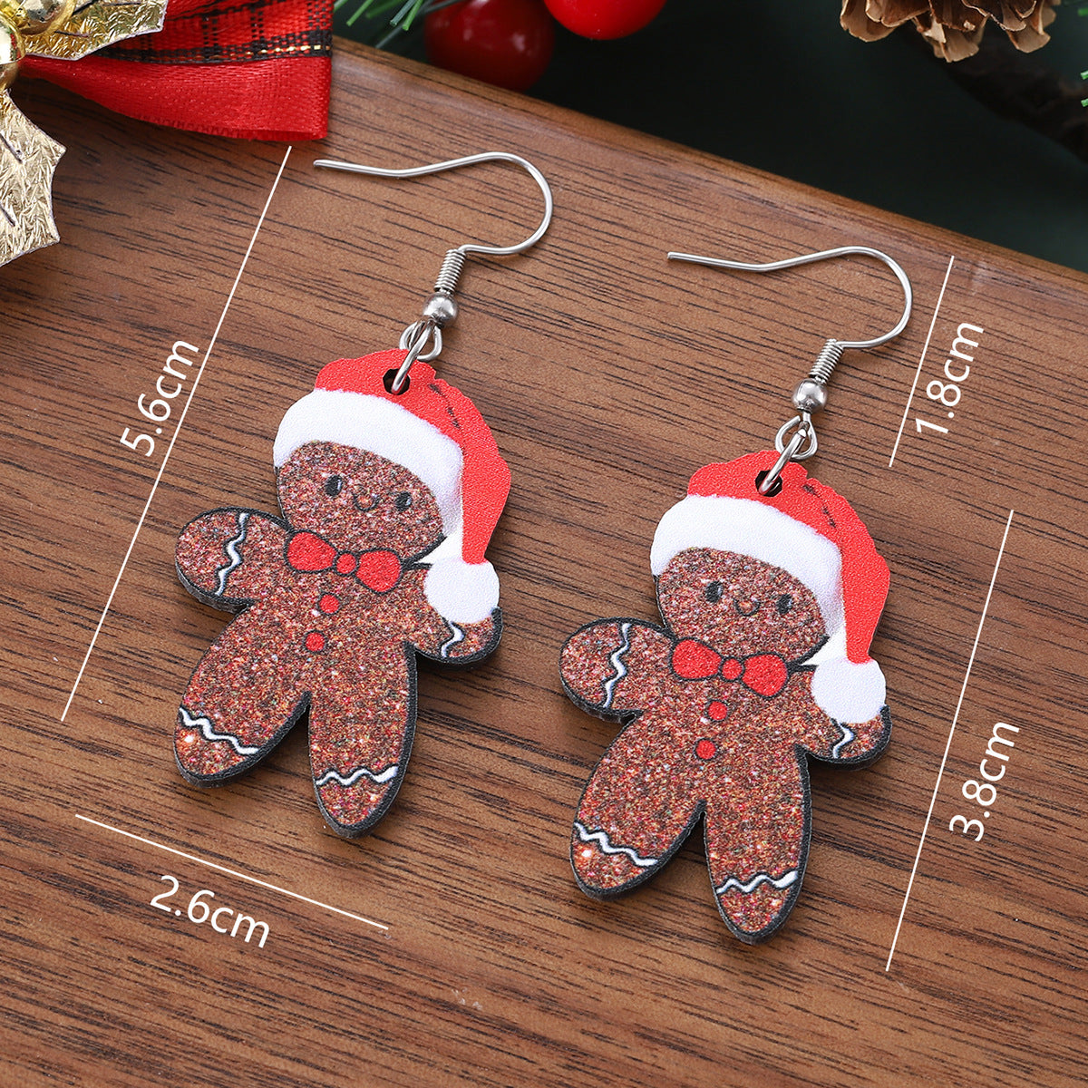 Cute Christmas Hat Gingerbread Man Pendant Earrings