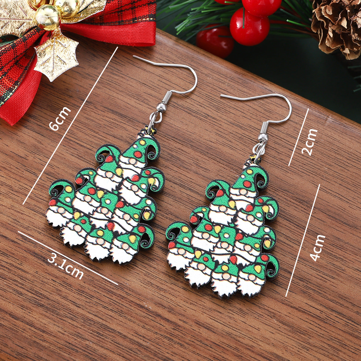 Lighted Gnome Christmas Tree Pendant Earrings