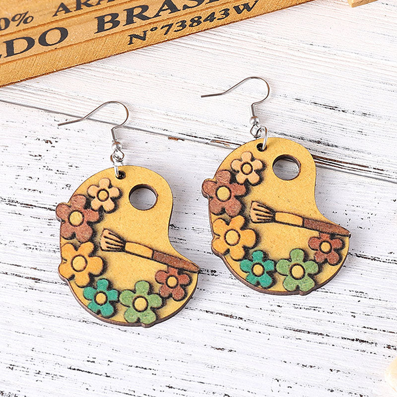 Paint Palette Paintbrushes Colorful Painting Daisy Flower Earrings