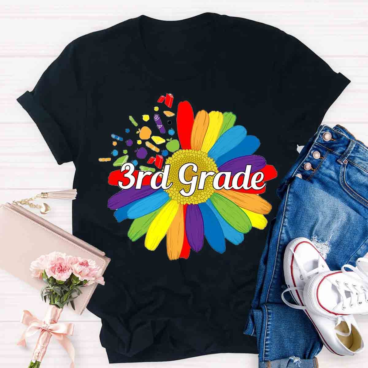Personalized  Grade Colorful Daisy Print T-Shirt