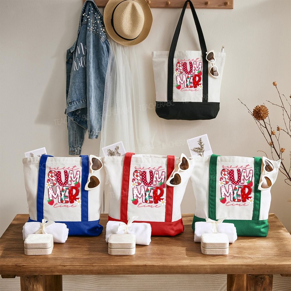 Sweet Summer Time   Color-blocked Canvas Bag