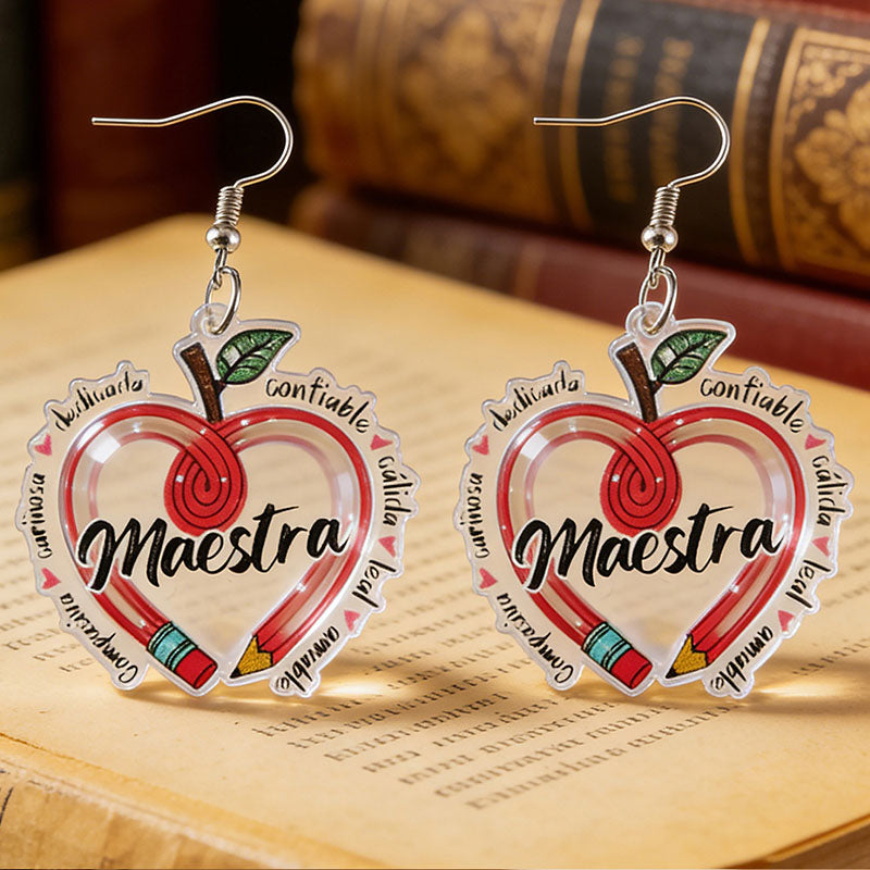 Teacher's Day Pencil Heart Apple Earrings