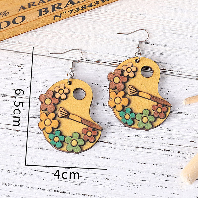 Paint Palette Paintbrushes Colorful Painting Daisy Flower Earrings
