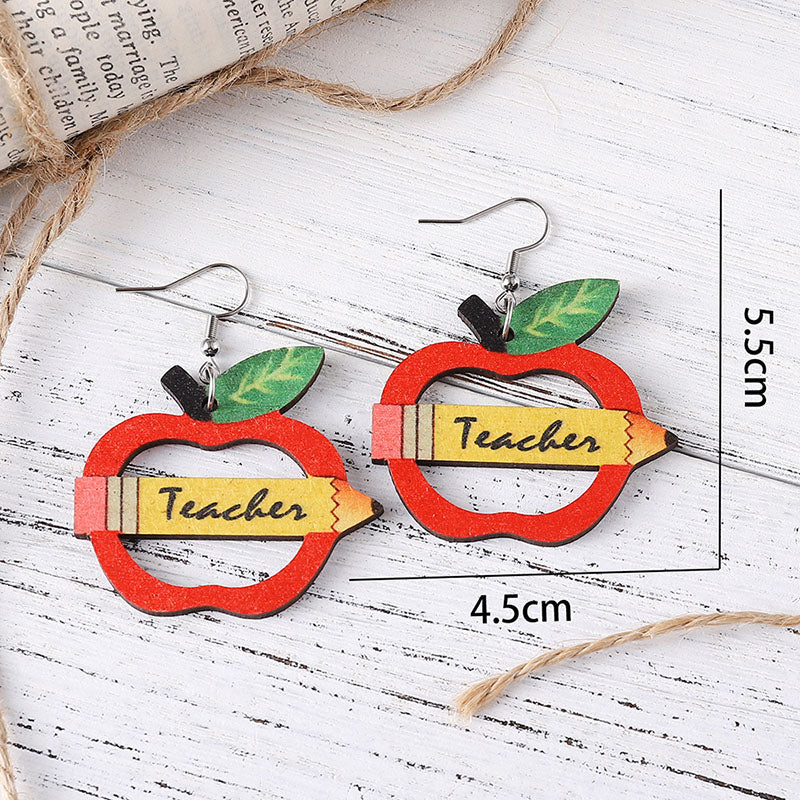 Pencil Apple Teacher Dangling Earrings