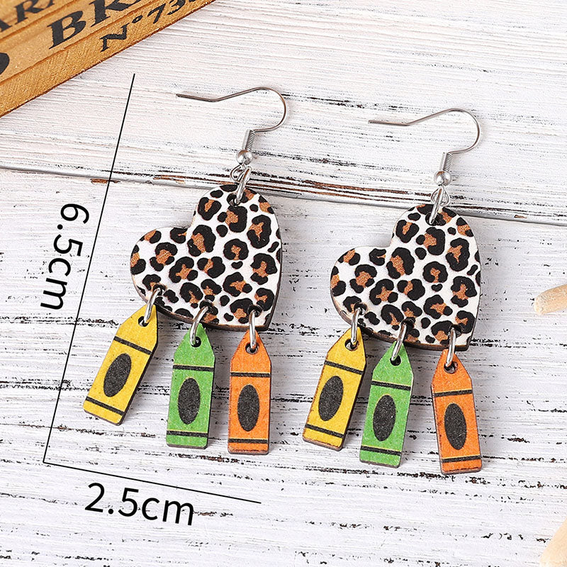 Leopard Print Heart-Shaped Crayon-Style Earrings
