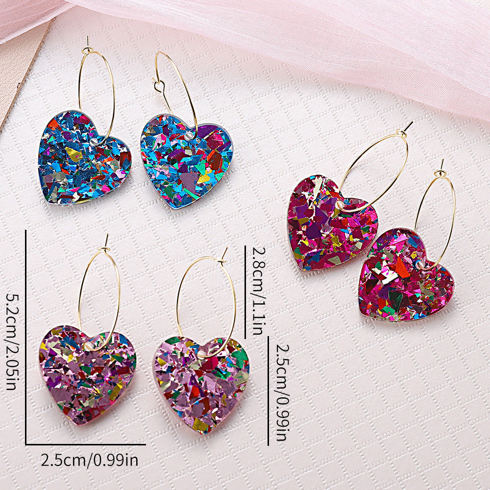 Heart-Shaped Sequined Acrylic Ring Pendant