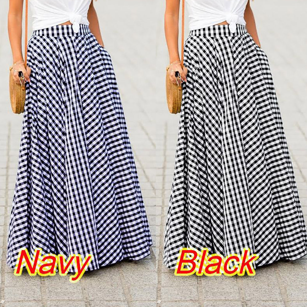 Elegant Plaid Midi High-Waisted Flared Skirt