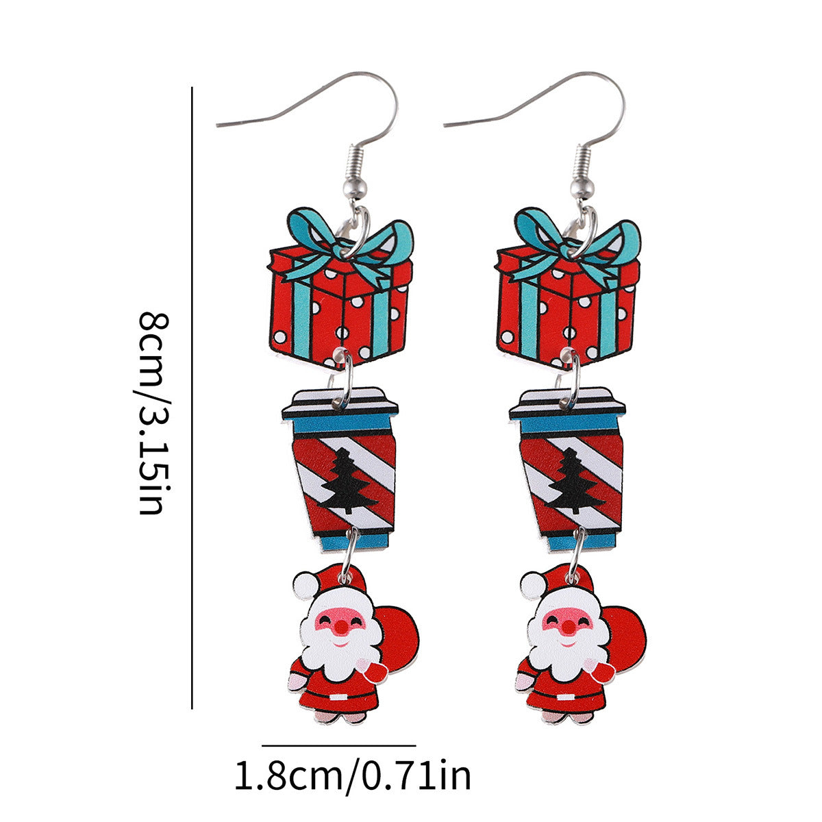 Santa Claus Christmas Tree Coffee Stitching Pendant Earrings
