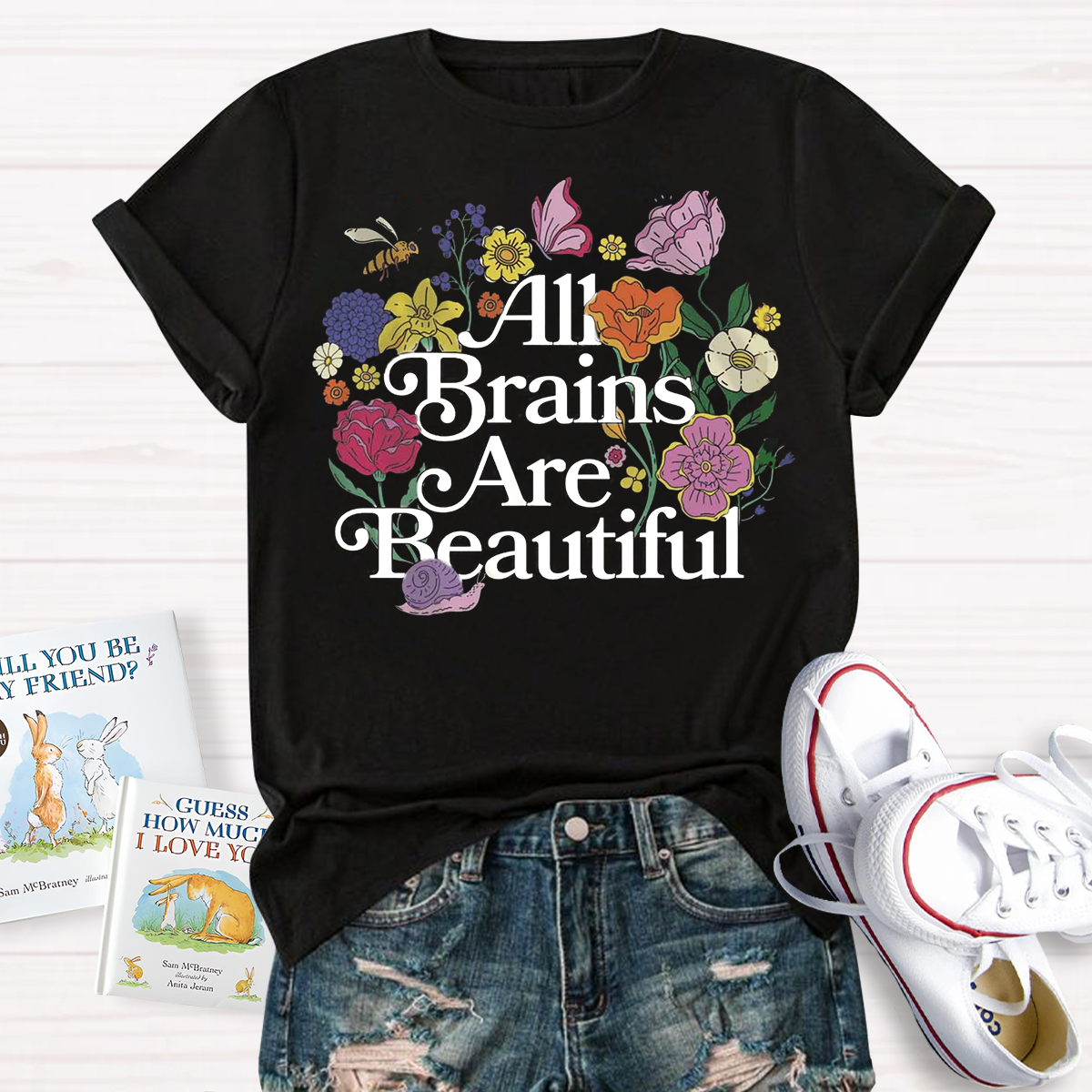 All Brains Are Beautiful Butterfly Floral T-shirt