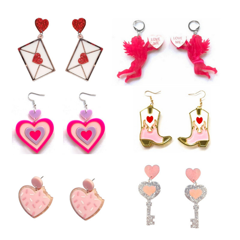 Love Letter Envelope Cupid Boots Heart-Shaped Earrings