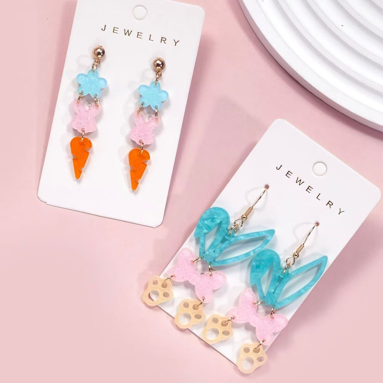 Easter Colorful Bunny Patchwork Earrings