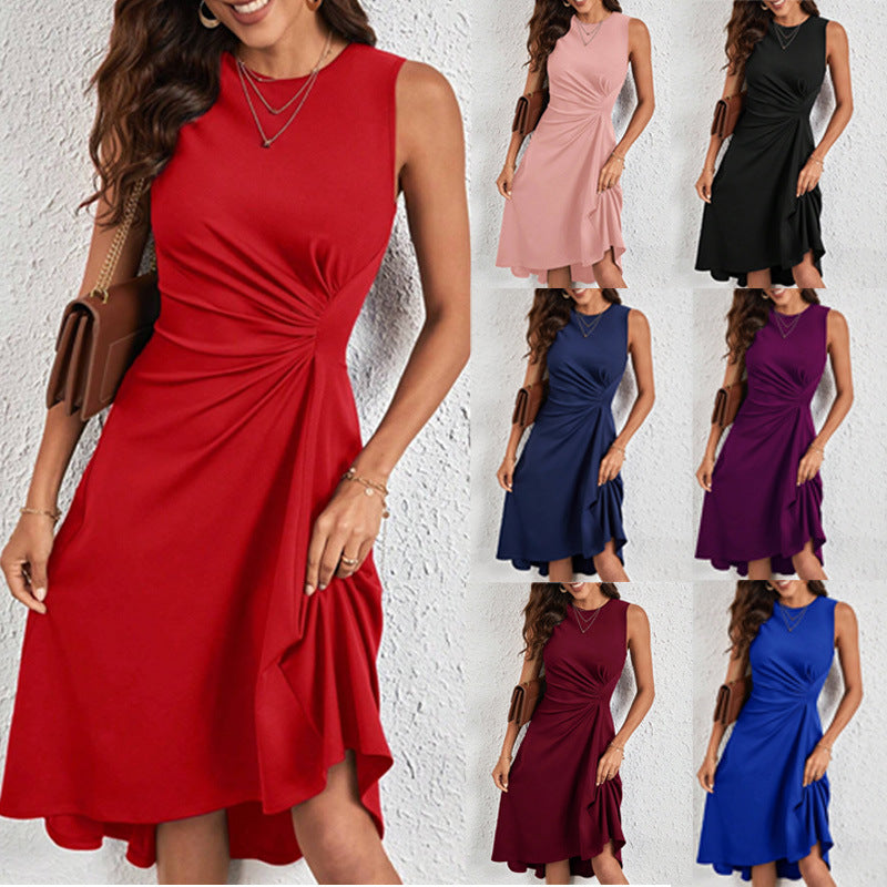 Sleeveless Solid Color A-Line Pleated Dress
