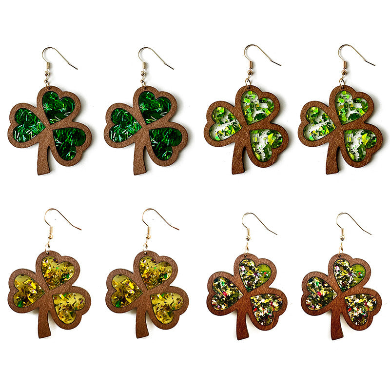 Wooden Texture Inlaid Dangle Earrings, Perfect For The Holidays