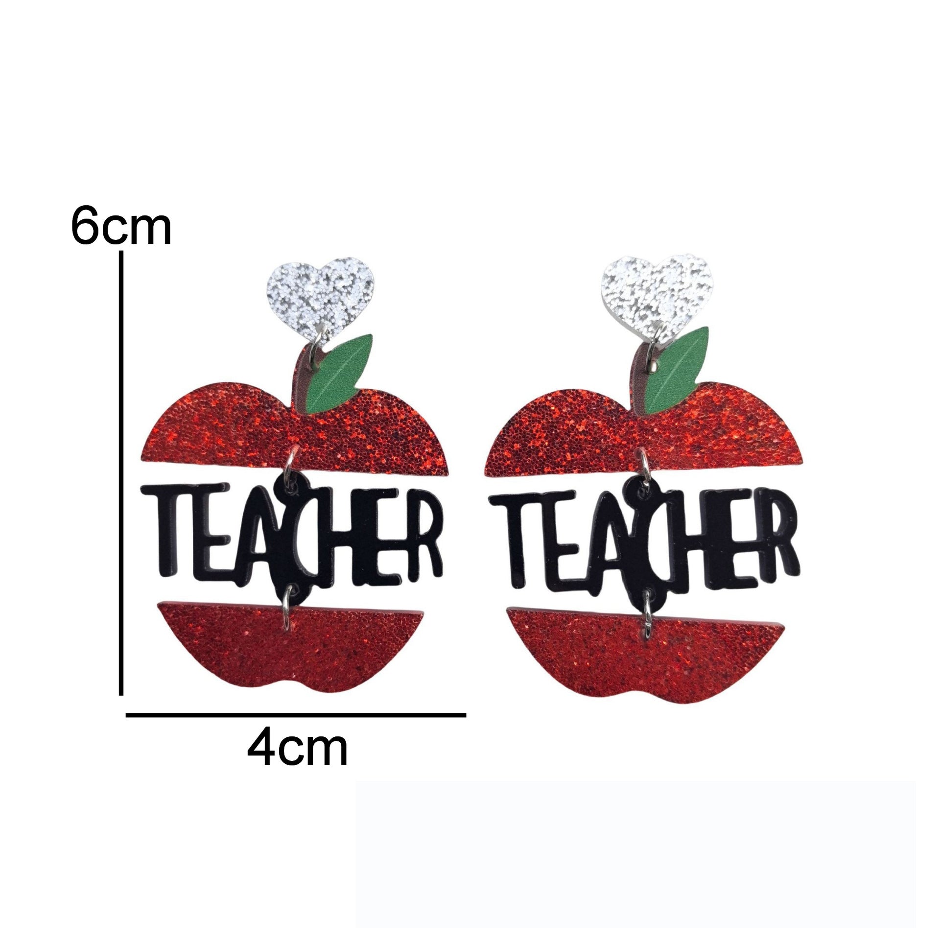 Teacher'S Day Red Apple Leaf Black And White Earrings