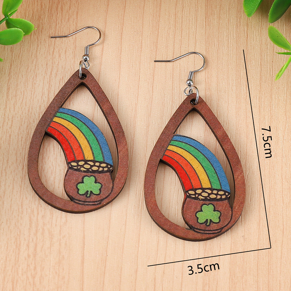 Rainbow Clover Water Drop Earrings