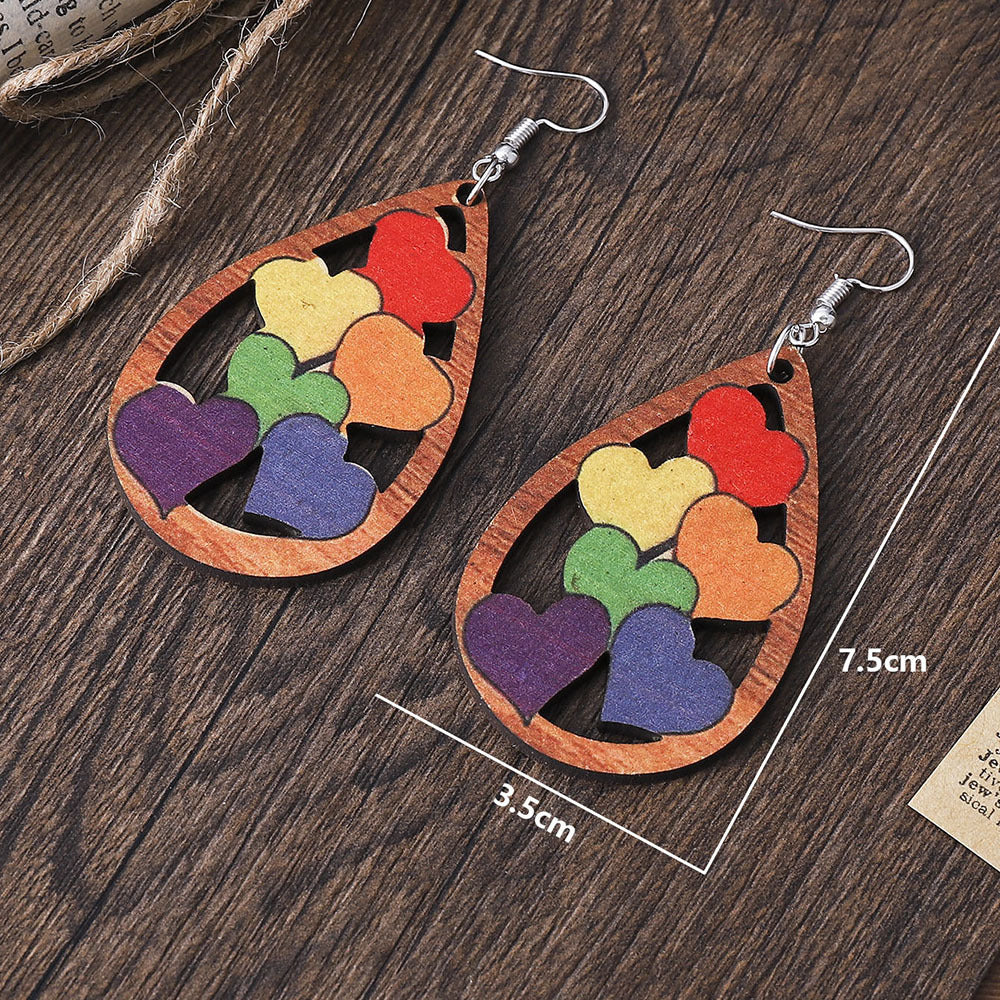Hollow Out Colorful Heart Teardrop Earrings