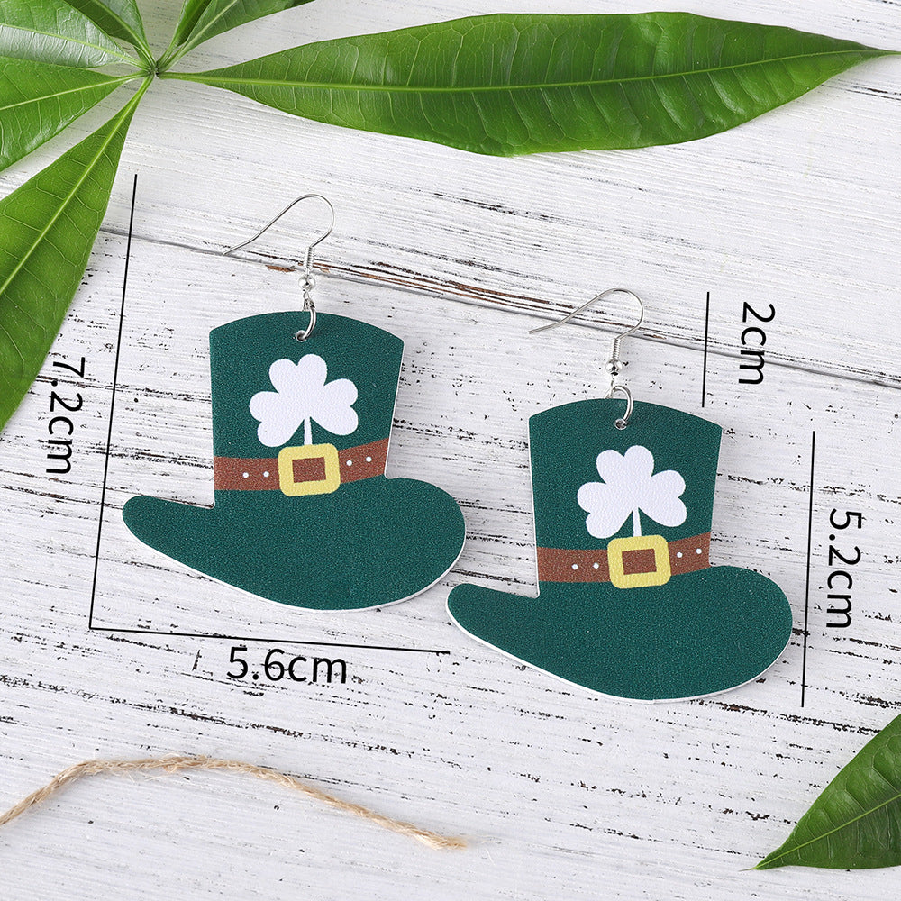 Green Shamrock Hat Pendant Earrings