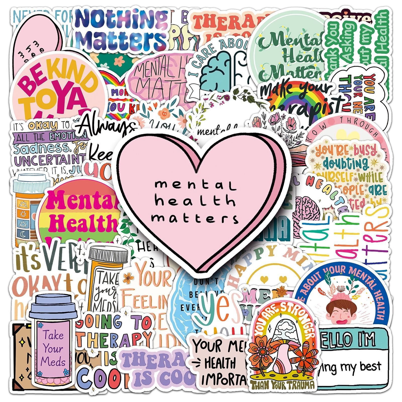50 Mental Health Doodle Stickers