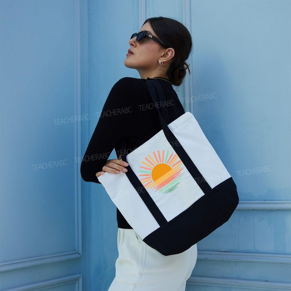Sun Colorful Pattern  Color-blocked Canvas Bag