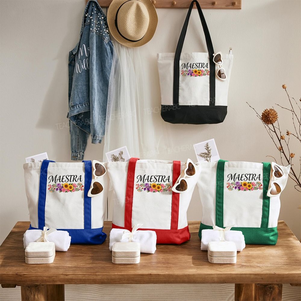 Maestre  Floral   Color-blocked Canvas Bag