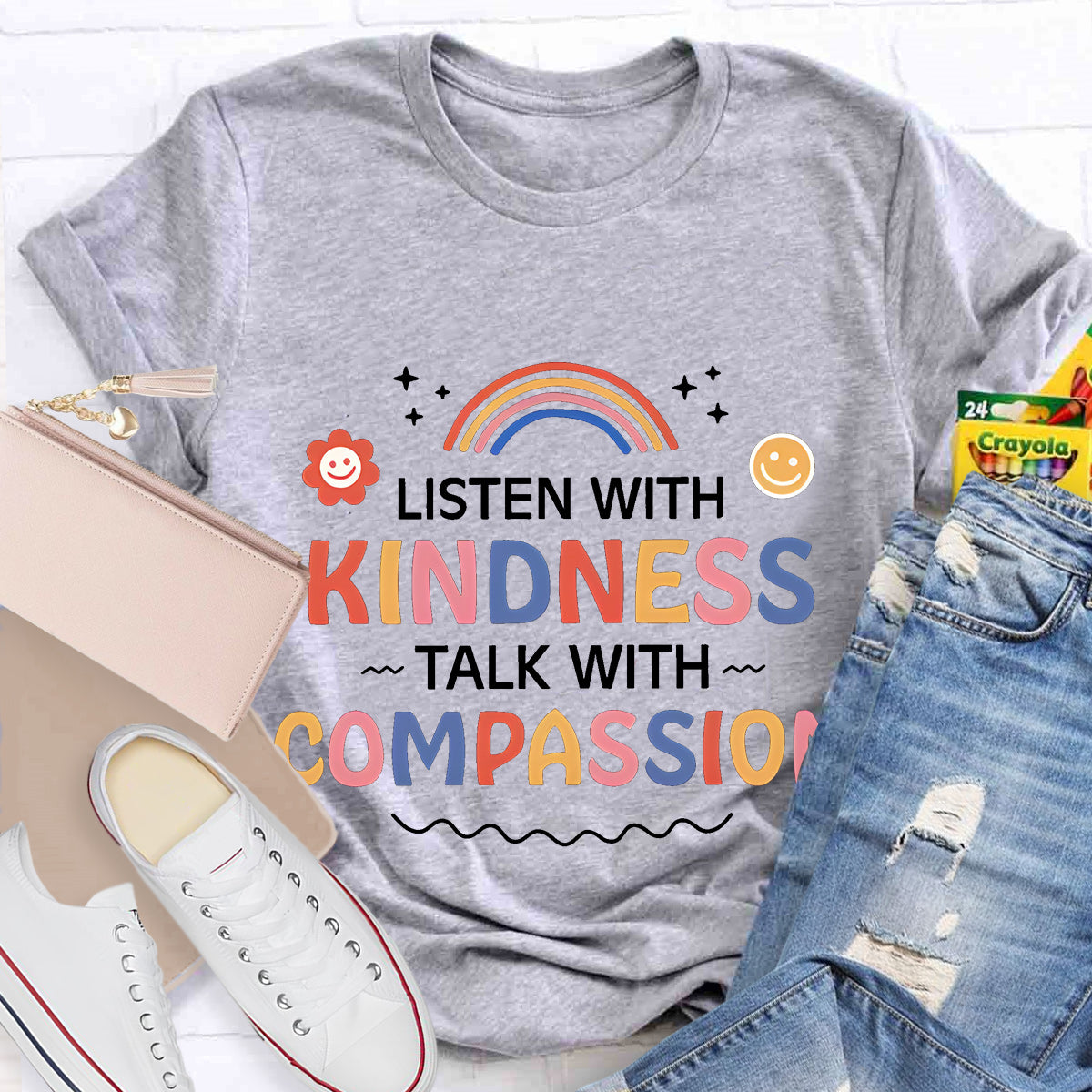 Listen With Kindness Talk With Compassion Teacher T-Shirt