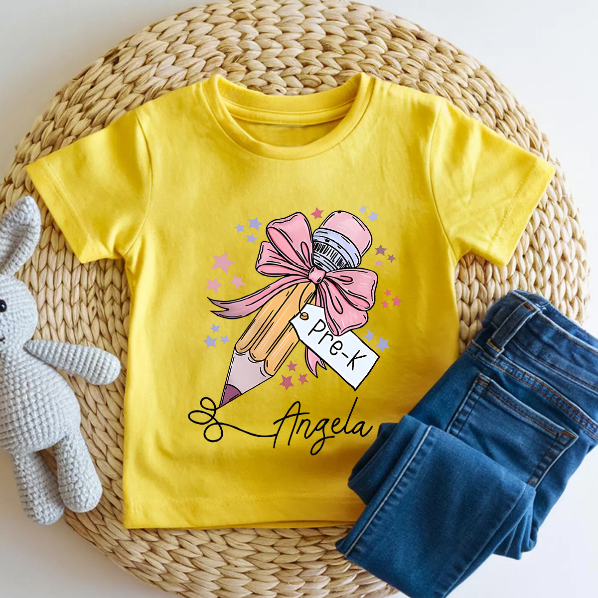 Personalized Name And Grade Bows And Pencils Pre-K Toddler T-shirts