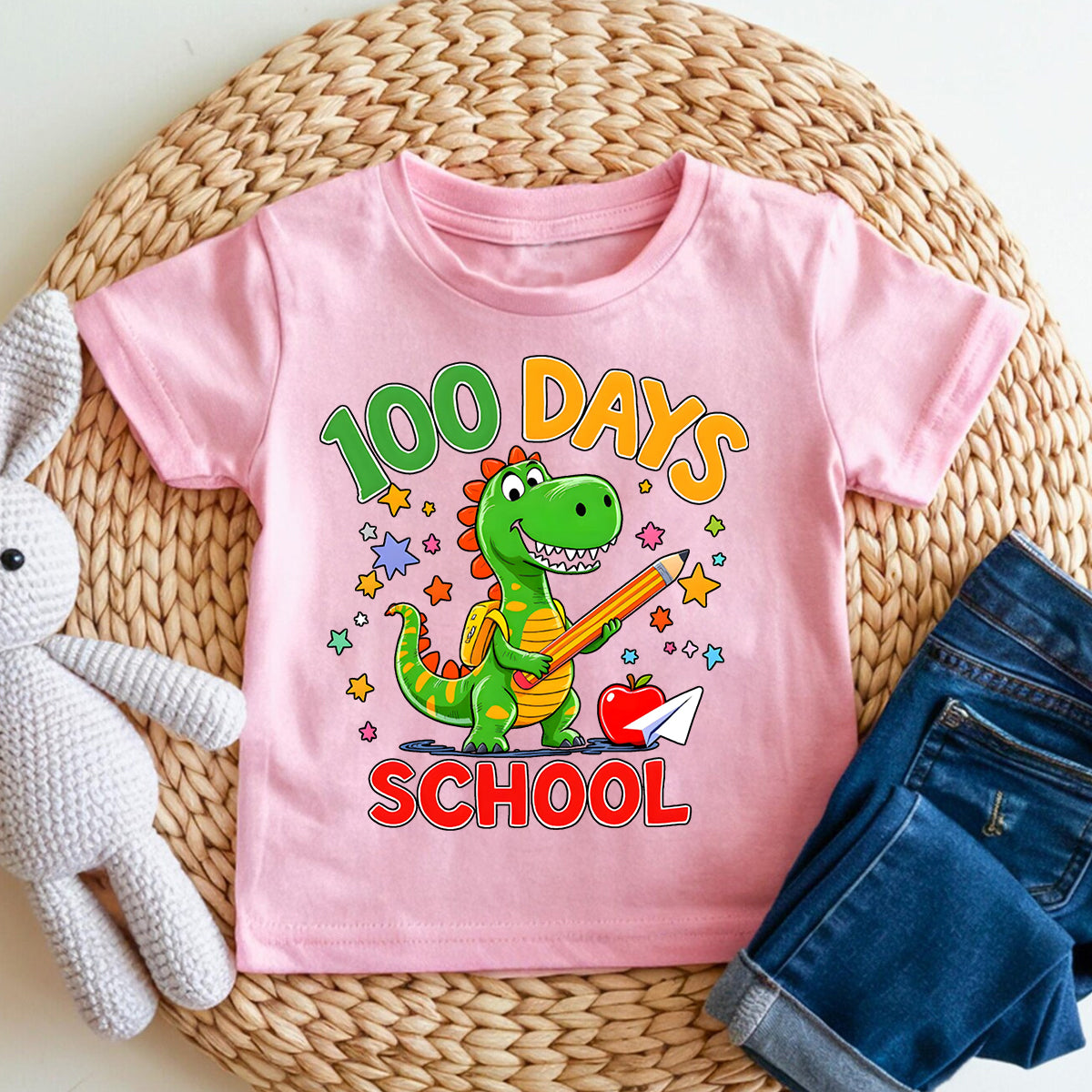 100 Days Of School Dinosaur And Colorful Font Prints Toddler T-shirts