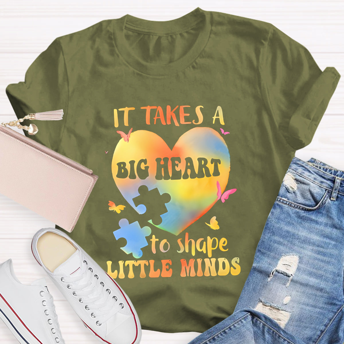 It Takes A  Big Heart To Shape Little Minds Teacher T-Shirt