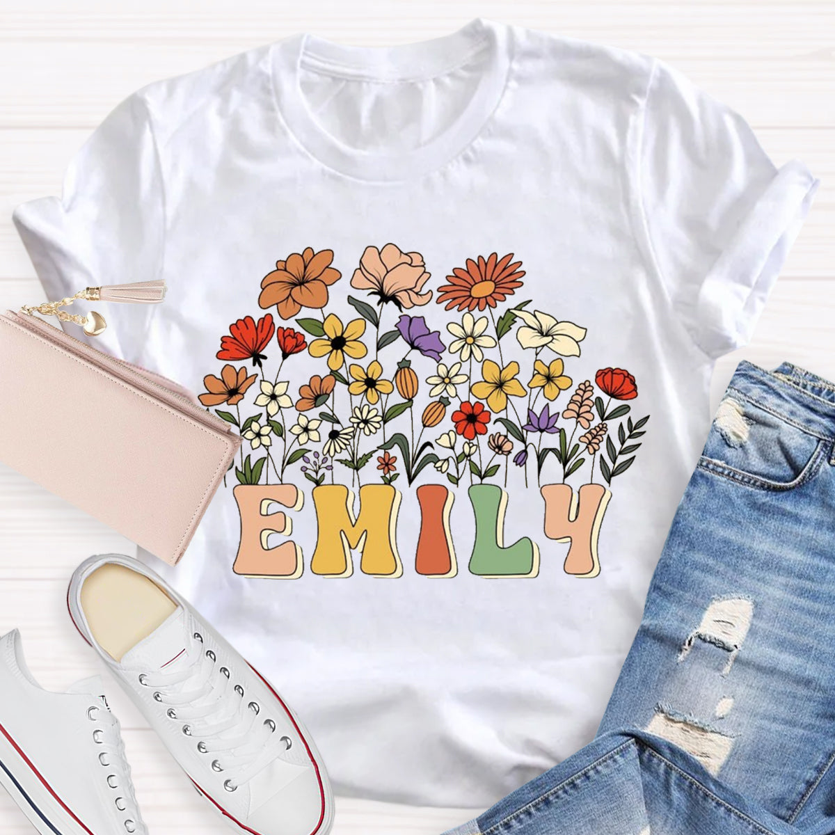 Personalized Teacher  Name Floral  T-Shirt