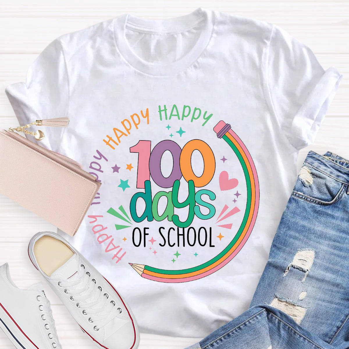 Happy Happy Happy 100 Days Of School Teacher T-Shirt