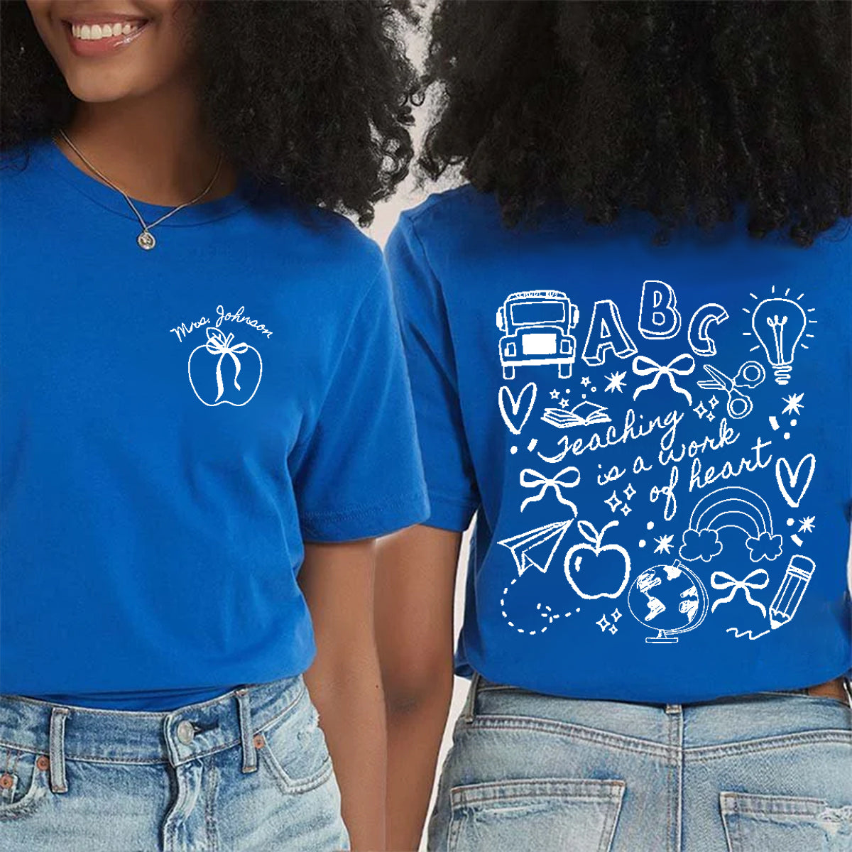 Personalized Grade Teaching Is A Work Of Heart Apple Double Printed T-shirt