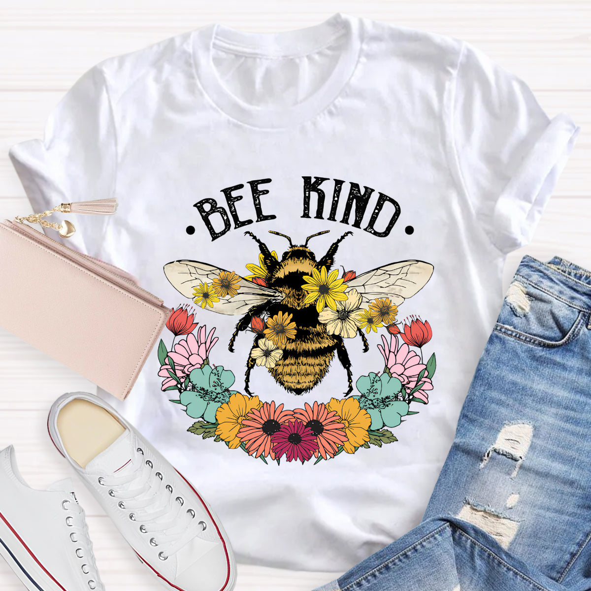 Bee Kind Floral Teacher T-Shirt
