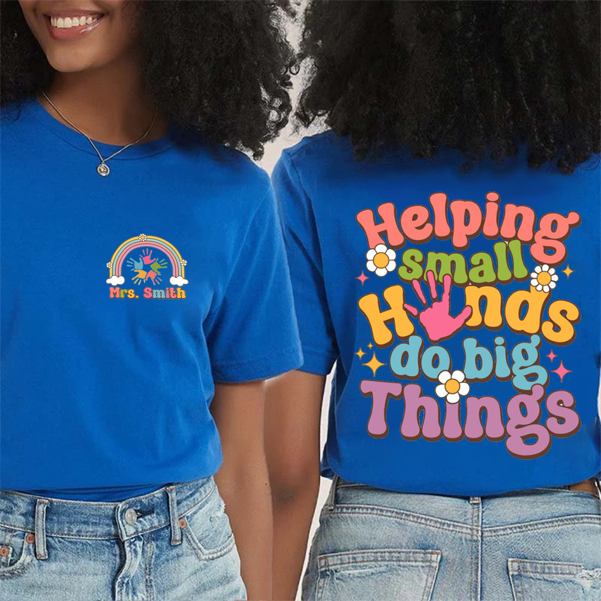 Personalized Name Helping Small Hands Do Big Things Double Printed T-shirt