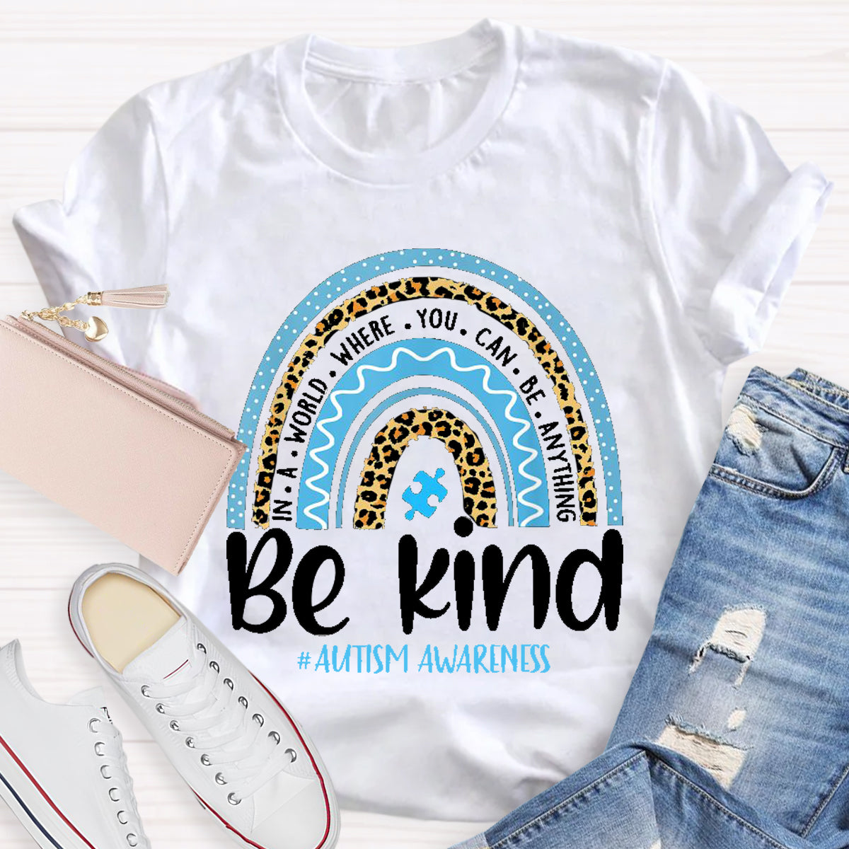 Be Kind Blue Rainbow Teacher T-Shirt
