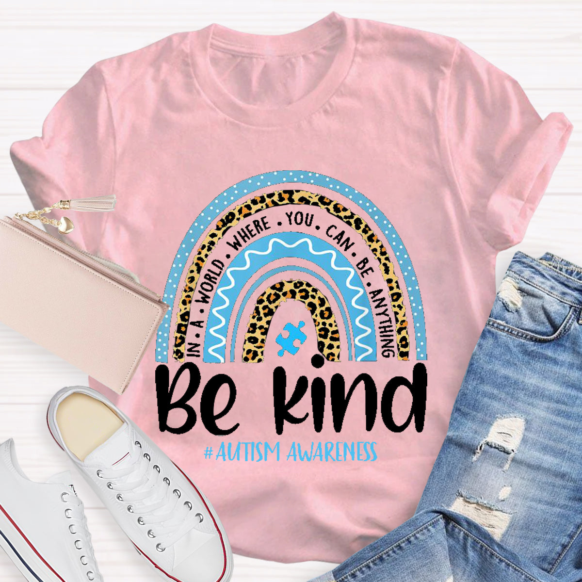 Be Kind Blue Rainbow Teacher T-Shirt